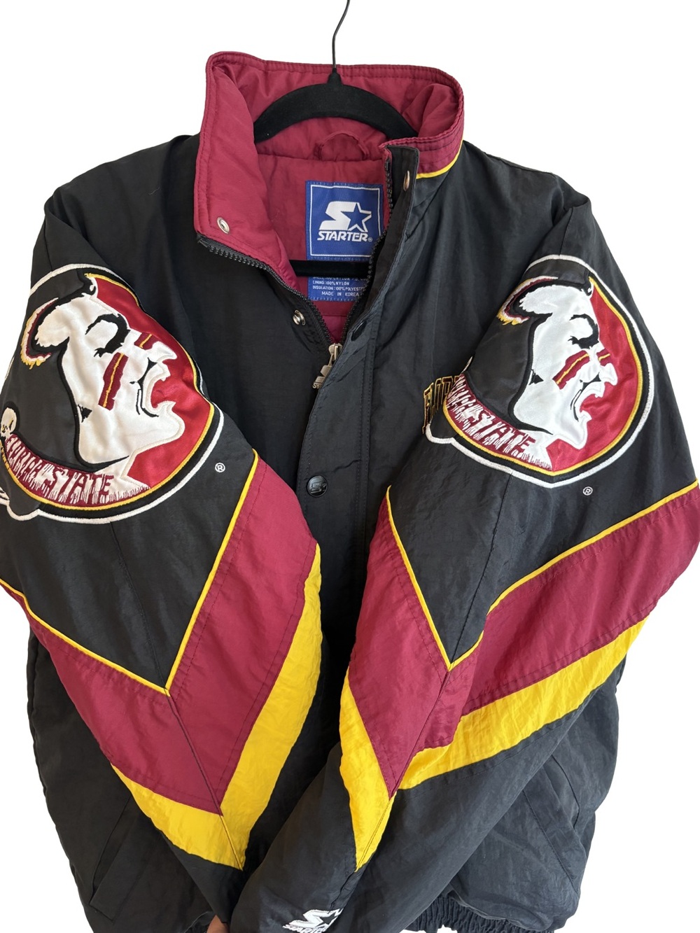 Vintage STARTER Black, Garnet & Gold FSU Embroidered Bomber Jacket, Size S